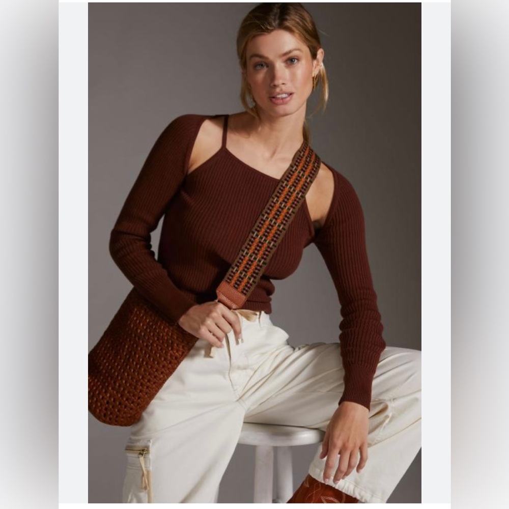 NEW By Anthropologie Ribbed Cut Out Maroon Sweater